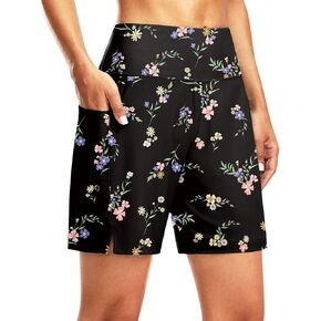 G Gradual Women's 7" Long Swim Board Shorts High Waisted Quick Dry Beach Swimming Shorts for Women with Liner Pockets