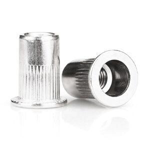 100Pcs M6 Rivet Nuts, 304 Stainless Steel Flat Head Rivnut Threaded Insert Nutsert