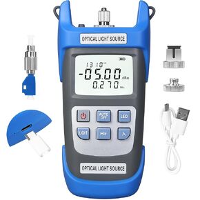Rechargeable Fiber Optic Light Source Optical Power Meter Fiber Optic Tester A-C1315 Single-Mode Dual wavelength 1310/1550nm with 3 Frequency Modulation Functions Equipped with 1 FC-LC Adapter