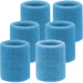 6 Pack 4 Inch Wrist Sweatbands Tennis Wrist Bands Absorbent Sweat Band for Men and Women, Breathable Cotton Sweatbands for Workout, Basketball, Running Athletic Sports -Sky Blue