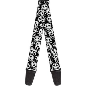 Buckle-Down Guitar Strap, Scattered Panda Bear Cartoon Black White, 2 Inches Wide