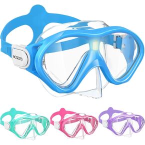 Kids Swim Goggles Snorkel Diving Mask for Boys Girls Ages 7-16, Two-Color Anti-Fog Swimming Goggles with Nose Cover (1PCS Pure Blue)