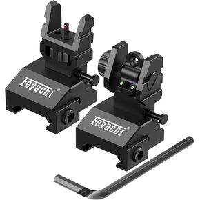 Feyachi S37 Fiber Optic Flip Up Iron Sights with Red Green Dots, Tool-Free Adjustment, Rail Mount Rapid Transition Backup Sights