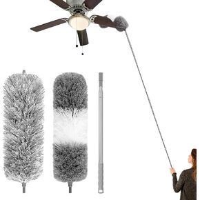 Feather Duster for Cleaning Extendable - Feather Duster for Cleaning The Indoor. 110 in Long Duster with Extension Pole for Cleaning Ceilings and Fans. Microfiber Duster for Blinds. Washable Dduster.