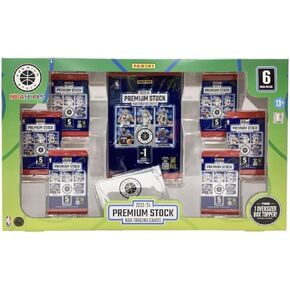 2023-2024 Panini NBA Premium Stock Collection Flagship Trading Card Box (1 Oversized Box Topper + 6 Packs + 1 Bonus Pack Featuring Exclusive Pulsar Prizms)