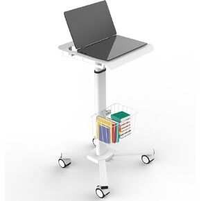 Height Adjustable Portable Laptop Desk with Wheels – Mobile Workstation with Pneumatic Gas Spring, Non-Slip Locking Casters, VESA Compatible for Hospital and Clinic Use