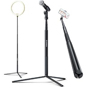 Tripod Boom Arm Floor Mic Stand Height Adjustable with Carrying Bag and Mic Clips,1/4"to 3/8" Adapter for Singing Podcast for Blue Yeti Shure SM58 SM48 Samson Q2U Singing Performance Wedding Stage