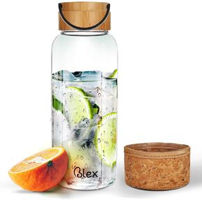 Borosilicate Glass Water Bottle - 34Oz Glass Bottle with Leak-Proof Wooden Lid, Non-Slip Sleeve, Durable Handle | BPA-Free, Non-Toxic, Thermal Stable, Perfect for Home, Gym, or Travel