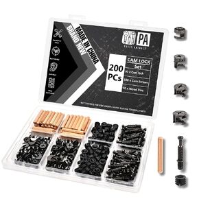 Cam Locks for Furniture Party Animals 3-in-1 Eccentric Wheels 200 Pcs, Black Furniture Cam Lock Fasteners Compitable with IKEA Hardware Parts, Multi-Size Repair Spare Parts Nut & Bolt Assortment Sets