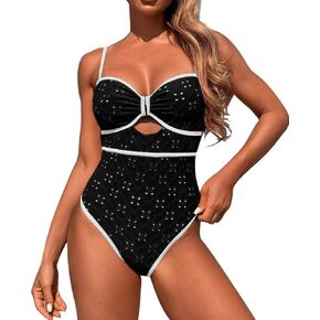 Women's One Piece Swimsuits Tummy Control Cutout Bathing Suit High Waisted 1 Piece High Cut Swimsuit