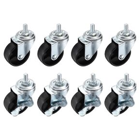 PATIKIL 2 Inch Stem Casters Wheels, Wire Shelf Caster M8 Threaded Swivel Wheels for Furniture Wire Shelving Rolling Cart Replacement, White (4 with Brake, 4 Without Brake)