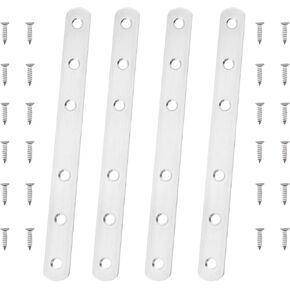4PCS Stainless Steel Straight Bracket Fixing Plate with 24 Screws 8 inch 6 Holes Furniture Heavy Duty Repair Connection Bracket Used for Fixing Flat Joints Wooden beds Tables Windows Cabinets