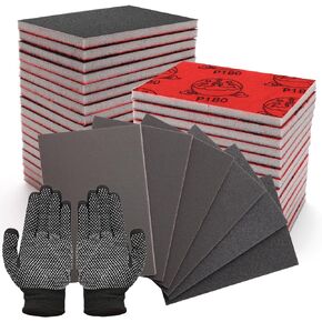 18 Pcs 180-2000 Grit Sanding Sponge Set with Gloves，3 x 4 Inch Soft Foam Hand Sander Block Wet Dry Sandpaper,Ultra Fine Sanding Sponges Assortment Pads for Polishing Model Drywall Metal Wood Furniture
