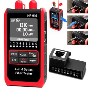 NF-916 Network Cable Tester with Optical Power Meter 4 in1 VFL FC/SC/ST Universal Interface 10mW Visual Fault Locator Ethernet LAN RJ45/RJ11/CAT5/CAT6 Continuity Test Wire Tracer Fiber Tester(OPM-VFL)