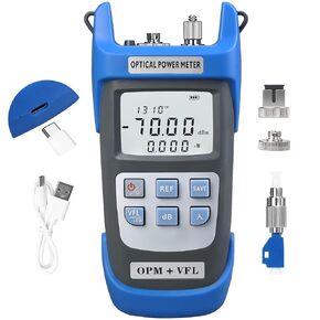 Rechargeable Blue A-C710B Optical Power Meter VFL 50KM All-in-one Fiber Optic Cable Tester with 3-in-1 Function with FC-LC Adapter All Compatible with SC/FC/ST Interface -70~+10dBm OPM