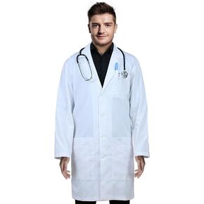 معطف مختبر طويل للجنسين من Panda Outfit Professional - ياقة طية صدر السترة مقاس 96.5 سم وإغلاق بأربعة أزرار