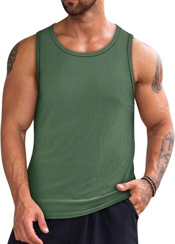 Beotyshow Men's Tank Top Summer Casual Sleeveless Ribbed Knit Muscle T Shirts Quick Dry Gym Workout Stringers in Saudi Arabia