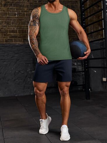 Beotyshow Men's Tank Top Summer Casual Sleeveless Ribbed Knit Muscle T Shirts Quick Dry Gym Workout Stringers in Saudi Arabia
