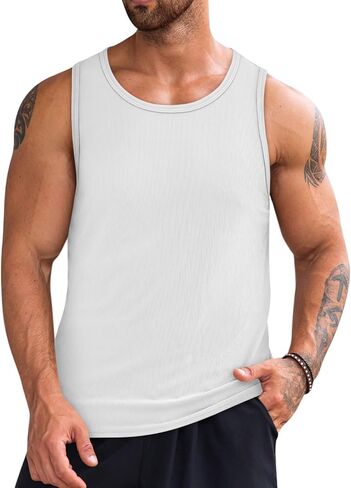 Beotyshow Men's Tank Top Summer Casual Sleeveless Ribbed Knit Muscle T Shirts Quick Dry Gym Workout Stringers in Saudi Arabia