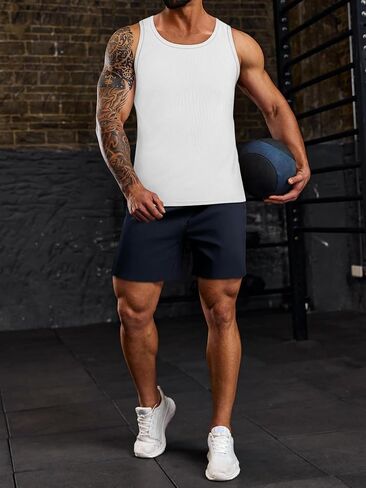 Beotyshow Men's Tank Top Summer Casual Sleeveless Ribbed Knit Muscle T Shirts Quick Dry Gym Workout Stringers in Saudi Arabia