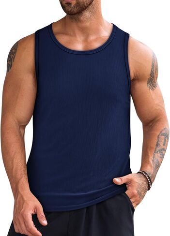 تي شيرت رجالي من Beotyshow صيفي غير رسمي بدون أكمام مضلع منسوج للعضلات تي شيرت سريع الجفاف للتمرين في صالة الألعاب الرياضية in Kuwait