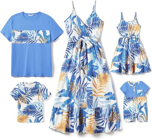 PATPAT Family Matching Outfits Mommy and Me Dresses Spaghetti Sleeveless Summer Vacation Hawaiian Dress and T-Shirts Sets in Saudi Arabia