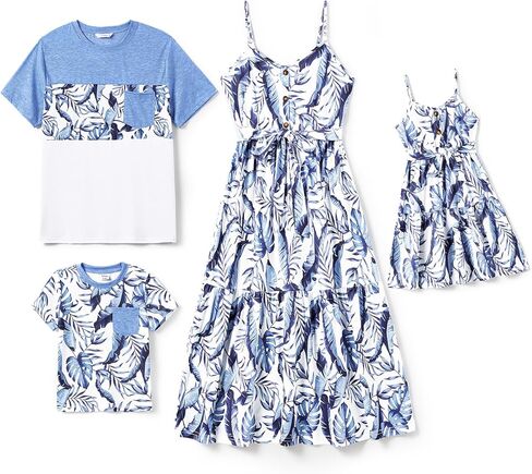 PATPAT Family Matching Outfits Mommy and Me Dresses Spaghetti Sleeveless Summer Vacation Hawaiian Dress and T-Shirts Sets in Saudi Arabia