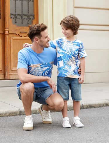 PATPAT Family Matching Outfits Mommy and Me Dresses Spaghetti Sleeveless Summer Vacation Hawaiian Dress and T-Shirts Sets in Saudi Arabia