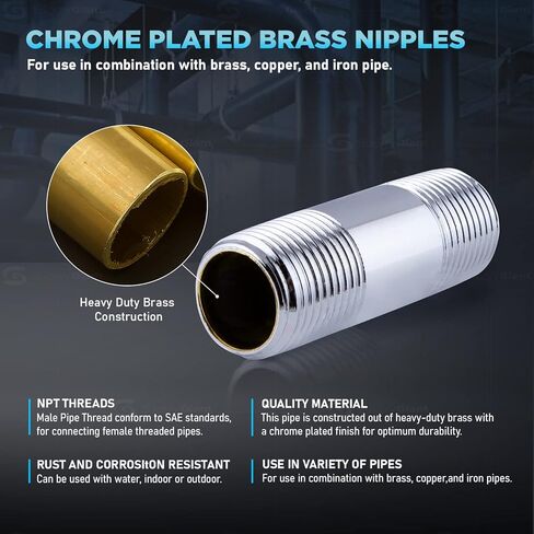 OQDI3452 1/2 بوصة × 3 بوصة الحلمة ، نحاس مطلي بالكروم in Kuwait