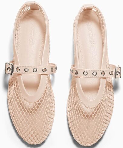 Coutgo Womens Mesh Ballet Flats Mary Jane Fishnet Ballerina Flats Buckle Strap Comfortable Causal Dress Shoes in Kuwait