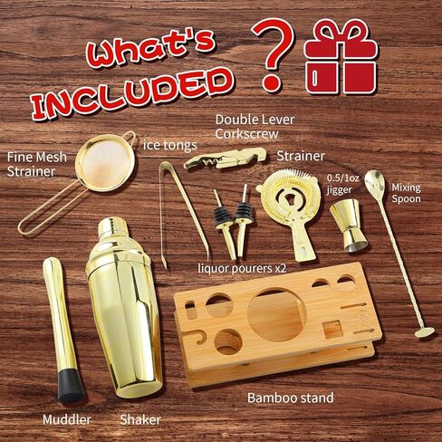 Bartender Kit 11-Piece Cocktail Shaker-Muddler for Cocktails 25oz Boston Shaker-Bar Accessories with Stylish Bamboo Stand Mix Drink Shaker kit Perfect Martini kit with Cocktail Recipes Booklet in Saudi Arabia