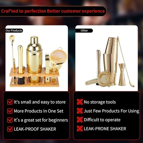 Bartender Kit 11-Piece Cocktail Shaker-Muddler for Cocktails 25oz Boston Shaker-Bar Accessories with Stylish Bamboo Stand Mix Drink Shaker kit Perfect Martini kit with Cocktail Recipes Booklet in Saudi Arabia