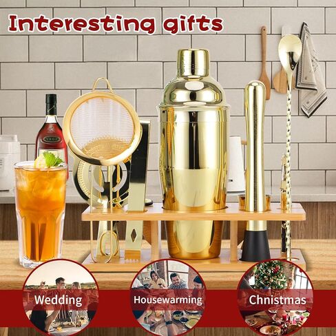 Bartender Kit 11-Piece Cocktail Shaker-Muddler for Cocktails 25oz Boston Shaker-Bar Accessories with Stylish Bamboo Stand Mix Drink Shaker kit Perfect Martini kit with Cocktail Recipes Booklet in Saudi Arabia