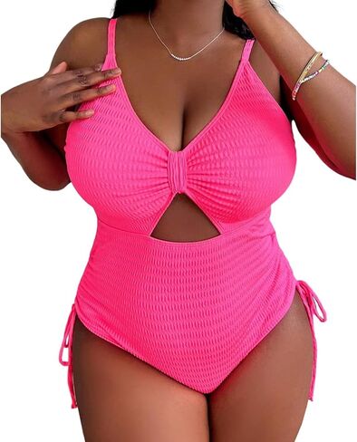 Women' s Plus Size Bikini High Waisted One Piece Swimsuits Ribbed Tummy Control Cutout Bathing Suits Ruched V Neck in Kuwait