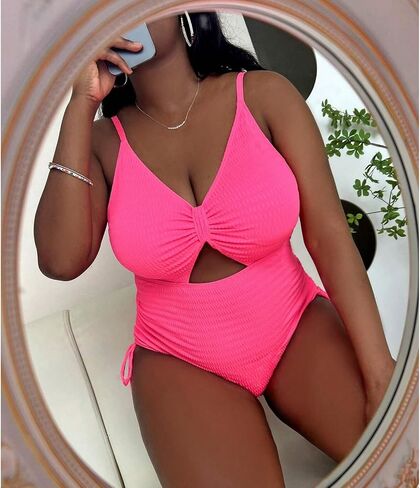 Women' s Plus Size Bikini High Waisted One Piece Swimsuits Ribbed Tummy Control Cutout Bathing Suits Ruched V Neck in Kuwait