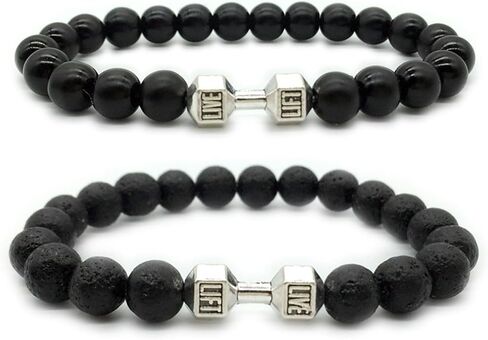 Mens Heavy Bracelets Weighted Bracelet Beaded Bracelets for Men Dumbbell Bracelet for Men Cool Volcanic Rock Anxiety Bead Bracelet Yoga Barbell Bracelet Jewelry Gifts for Men Women in Saudi Arabia