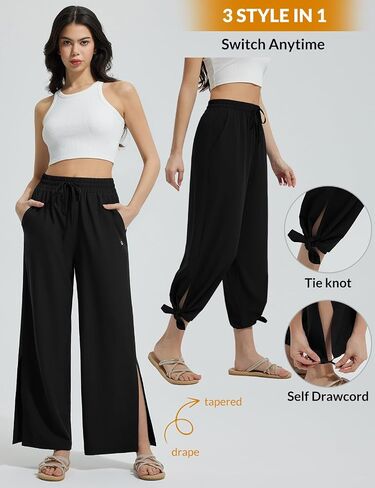 BALEAF Women's Wide Leg Swim Pants UPF50+ Long Beach Pants High Waisted Lightweight Quick Dry Flowy Swim Capris with Pockets in Saudi Arabia