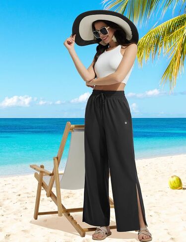BALEAF Women's Wide Leg Swim Pants UPF50+ Long Beach Pants High Waisted Lightweight Quick Dry Flowy Swim Capris with Pockets in Saudi Arabia