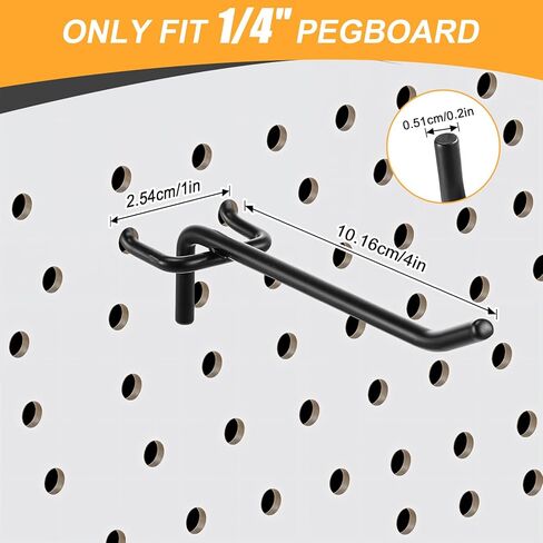 MAQUITA خطافات بيجبورد سوداء مقاس 10.16 سم، 25 قطعة، خطافات لوح ربط، تناسب 1/4 بوصة، خطافات لوح ربط لأداة التعليق in Kuwait