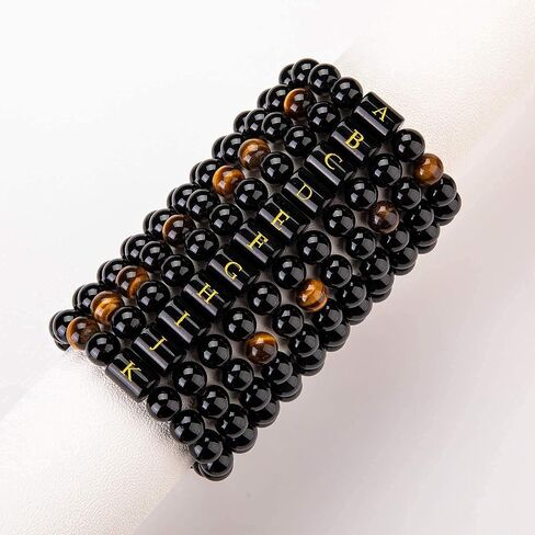 FRG Initials Bracelets for Men Letter Link Handmade Natural Black Onyx Tiger Eye Stone Beads Braided Rope Meaningful Bracelet in Kuwait