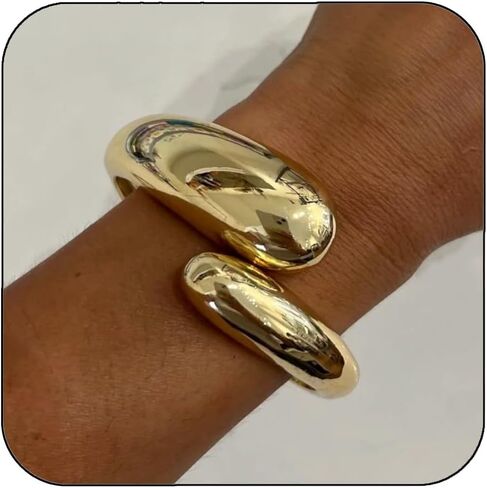 Gold Cuff Bangle Bracelets for Women Trendy,Hinged Cuff Wide Chunky Gold Bracelet Minimalist Bangle Statement Jewelry Gift in Saudi Arabia