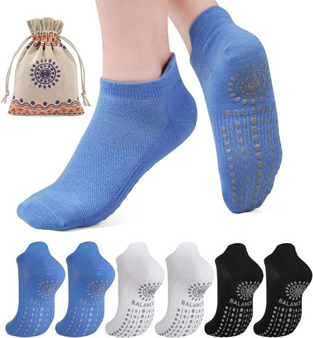 Grip Pilates Socks Ankle for Women, Yoga Non Slip Socks for Barre Workout Gym Hospital Sticky Slipper Socks 3 Pairs in Kuwait
