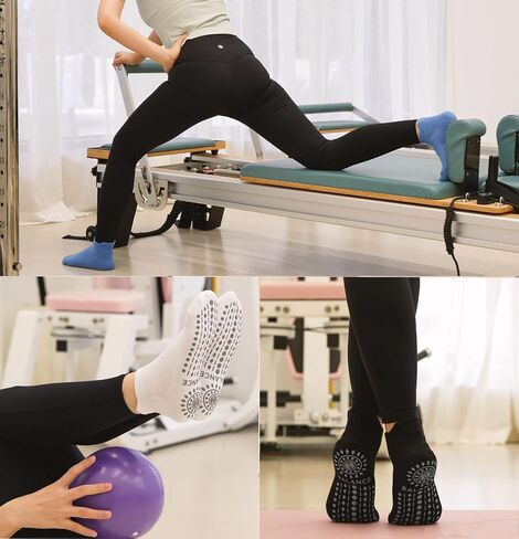 Grip Pilates Socks Ankle for Women, Yoga Non Slip Socks for Barre Workout Gym Hospital Sticky Slipper Socks 3 Pairs in Kuwait