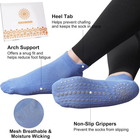 Grip Pilates Socks Ankle for Women, Yoga Non Slip Socks for Barre Workout Gym Hospital Sticky Slipper Socks 3 Pairs in Kuwait
