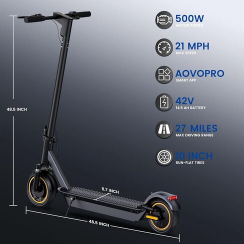 Aovopro ESMAX Electric Scooter with Quadruple Shock Absorption, 27 Miles Range, 10" Pneumatic Tire, Upgraded 500W Motor, Max 21MPH Speed, All Aluminum Body Foldable Commuting Electric Scooter Adults in Saudi Arabia