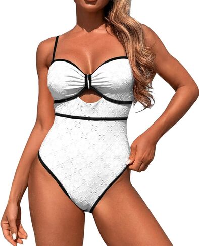 Women's One Piece Swimsuits Tummy Control Cutout Bathing Suit High Waisted 1 Piece High Cut Swimsuit in Saudi Arabia