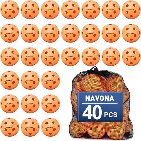 Navona 40 Pack Premium 26 حفرة كرات Bickleball Indoor Orange ، تلبية متطلبات رسمية USAPA ، رحلة حقيقية متوازنة تمامًا ، عالية الارتداد ، مجموعة المخللات الداخلية المتينة in Kuwait