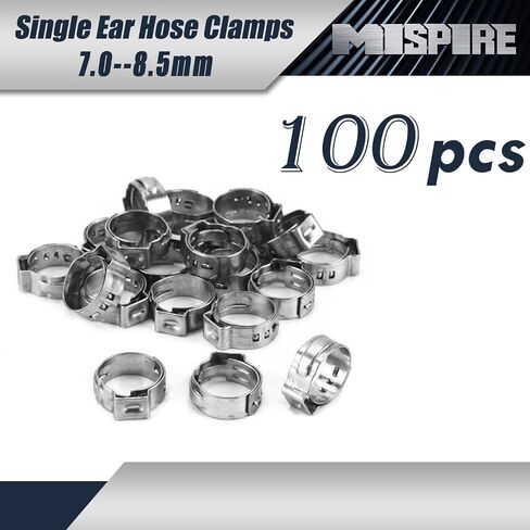 7.0-8.5mm Single Ear Hose Clamps 100PCS, 304 Stainless Steel Crimp Hose Clamps, Perfect for Automotive/Home Appliance/Water Pipe and Fuel Line, Stepless Hose Clamp by MISPIRE in Saudi Arabia