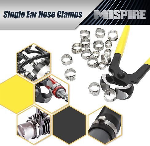 7.0-8.5mm Single Ear Hose Clamps 100PCS, 304 Stainless Steel Crimp Hose Clamps, Perfect for Automotive/Home Appliance/Water Pipe and Fuel Line, Stepless Hose Clamp by MISPIRE in Saudi Arabia