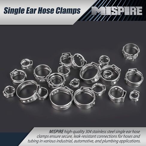 7.0-8.5mm Single Ear Hose Clamps 100PCS, 304 Stainless Steel Crimp Hose Clamps, Perfect for Automotive/Home Appliance/Water Pipe and Fuel Line, Stepless Hose Clamp by MISPIRE in Saudi Arabia